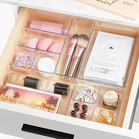 7Pcs Acrylic Drawer Storage Organiser – Multi-Size Tray Set