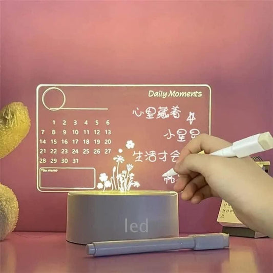 3D Acrylic Writing Board with LED Light & Pen | Erasable Message Board