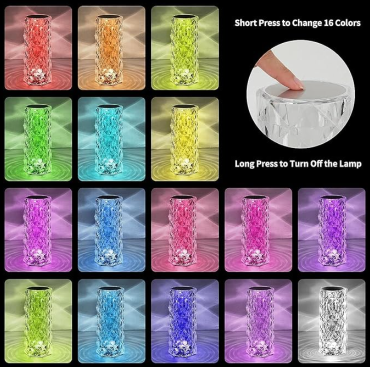 Crystal Table Lamp – 16 Color Changing RGB Rose Diamond