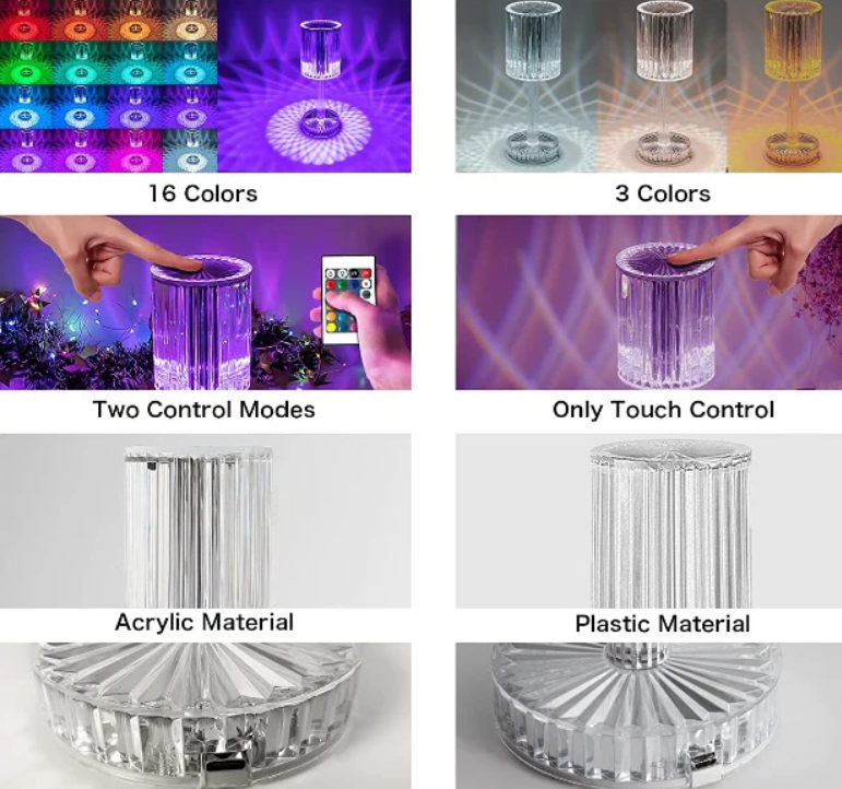Crystal RGB Table Lamp – 16 Colors with Remote & Touch Control